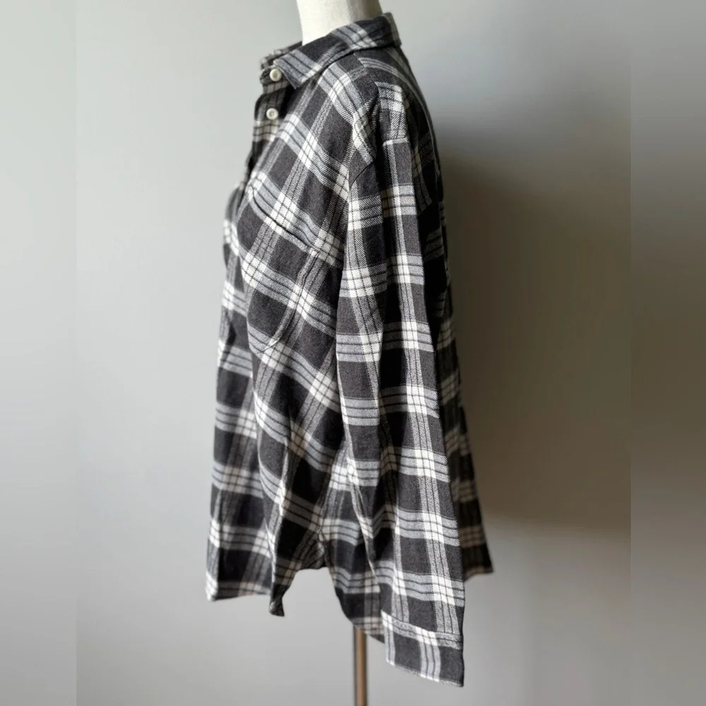 NWT | Madewell | Oversized Ex-Boyfriend Swing Shirt | Gray & Off-White | Large - Picture 5 of 12